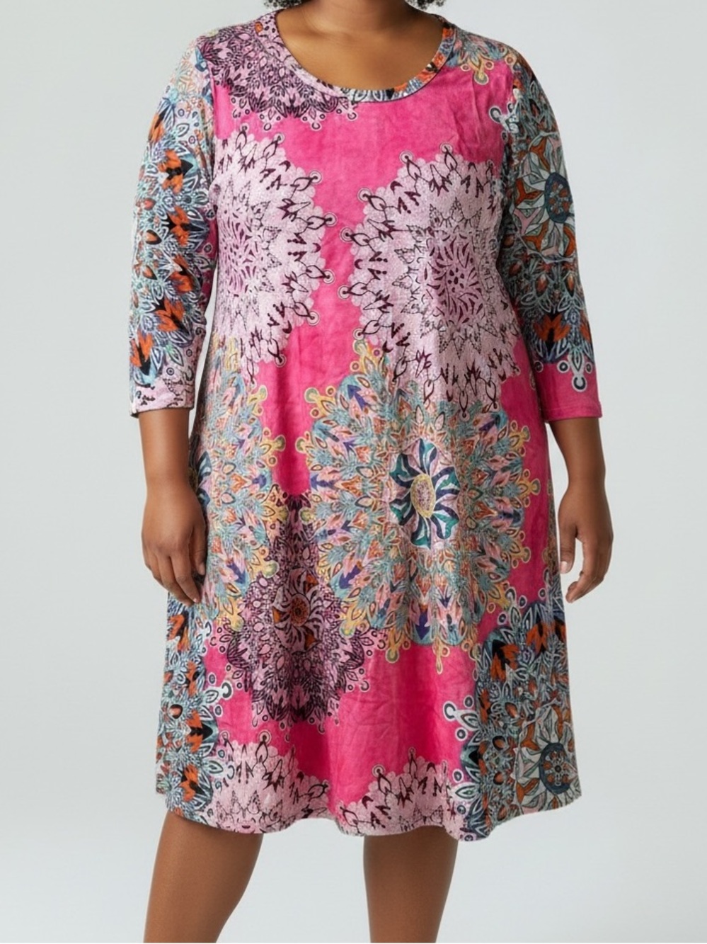 Pink Mandala Side-Pocket Shift Dress XXL